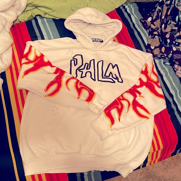 Palm Angels Other - Palm Angels White Fire Flames PHLM Rare Hoodie Size M EUC